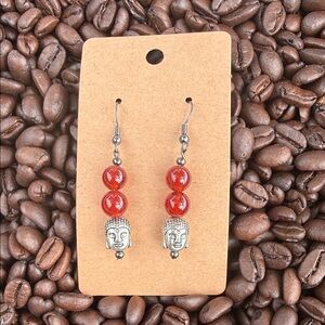 Carnelian Bead Buddha Dangle Earrings - Women Jewelry